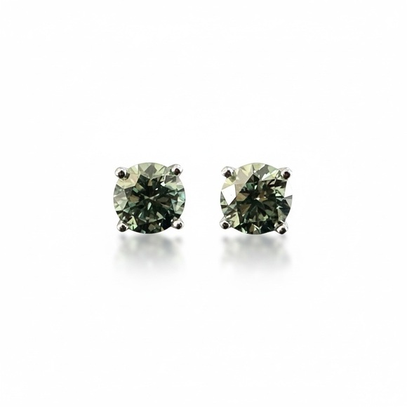 Moissanite Jewelry - 2.0 CT Round Brilliant Cut Green Moissanite Stud Earrings 925 Sterling Silver